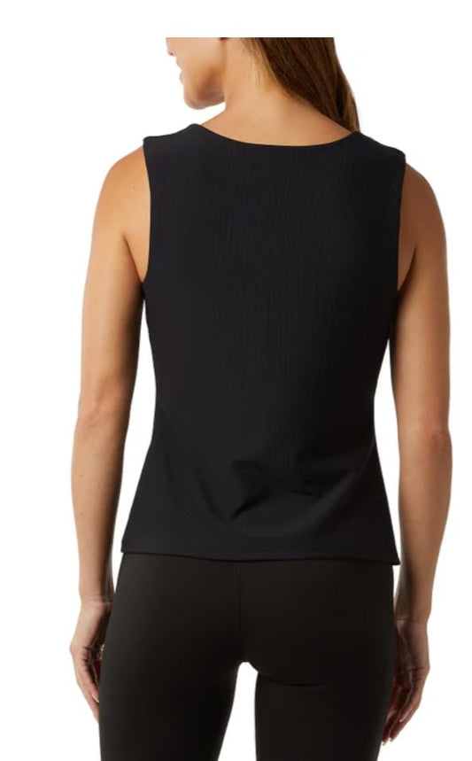 32 Degrees Ribbed Tank with Built-In Bra — Black XXL