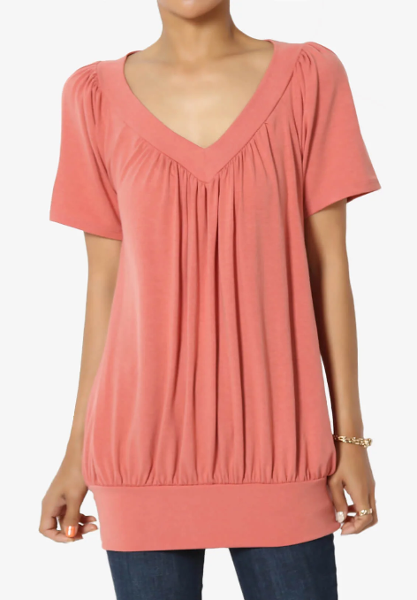 Plus Size Shirred V-Neck Blouse — Feminine & Flowy