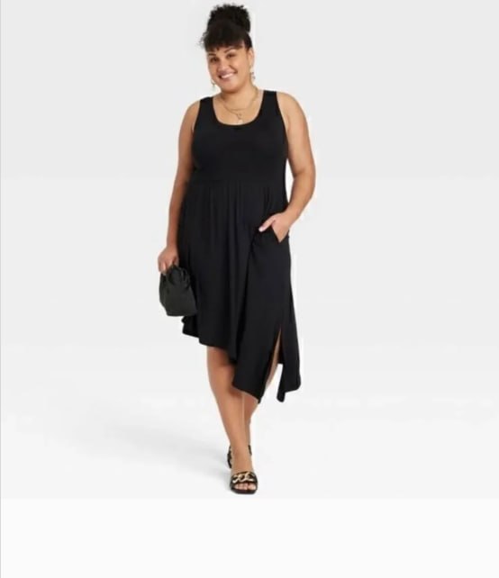 Ava & Viv Black Asymmetrical Sleeveless Swing Dress — Plus Size 1X