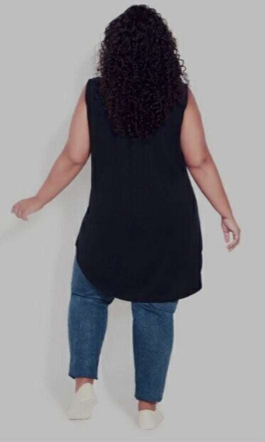 Avenue Smock Henley Tunic — Black Plus Size 18