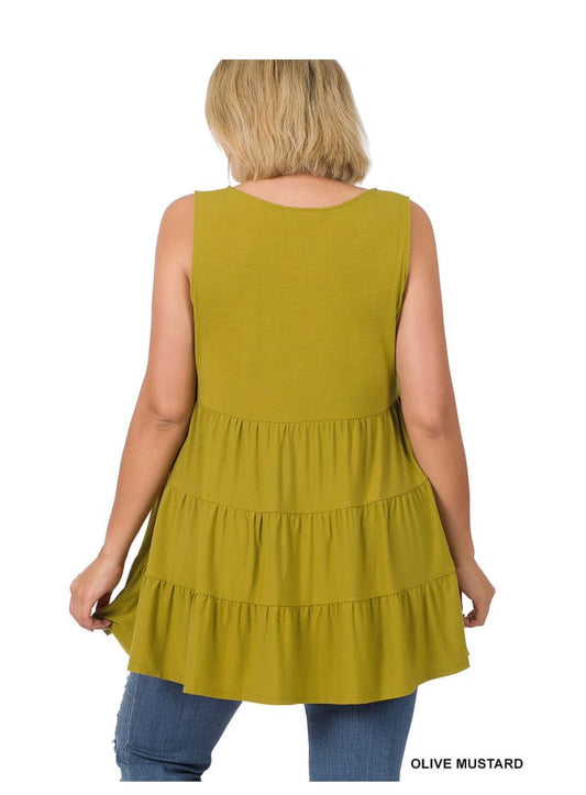 Tiered Ruffle Peplum Tank Top — Women & Plus Size