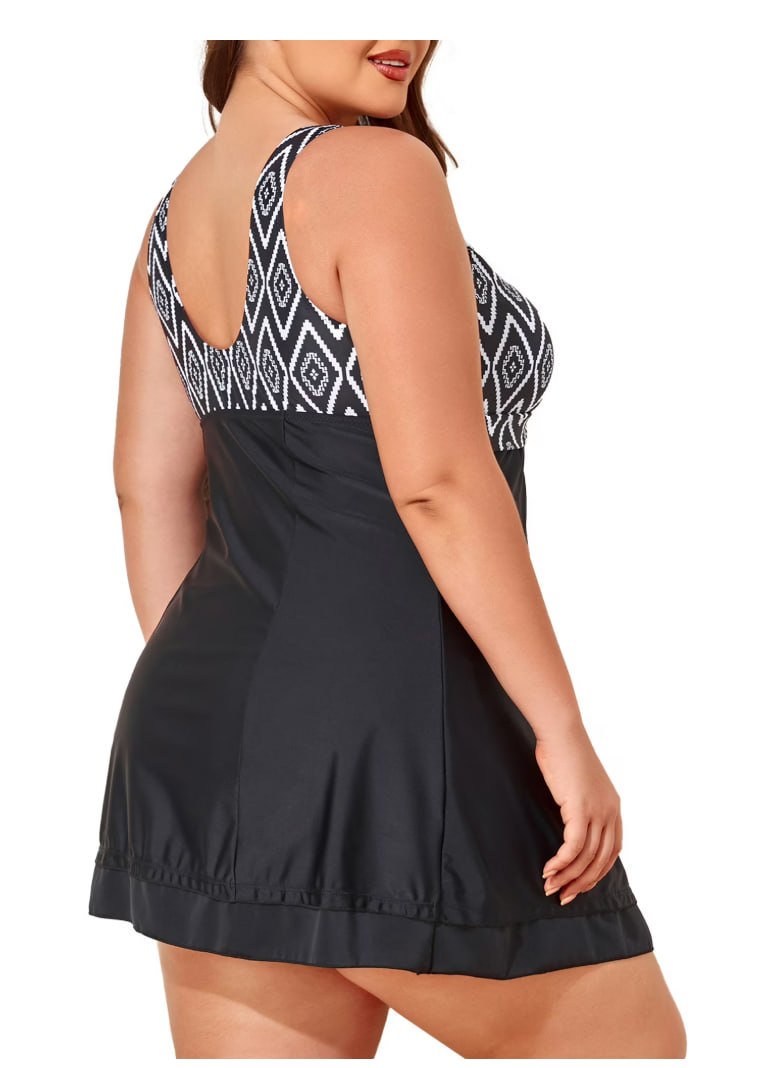 Plus Size Floral Swim Dress Back View XXL