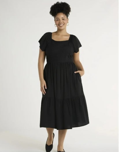 Terra & Sky Black Midi Dress — Plus Size 2X