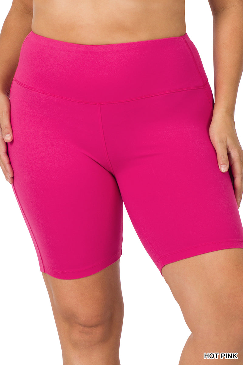 Plus Size Brushed Biker Shorts — Wide Waistband Comfort