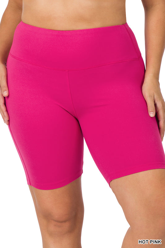 Plus Size Brushed Biker Shorts — Wide Waistband Comfort