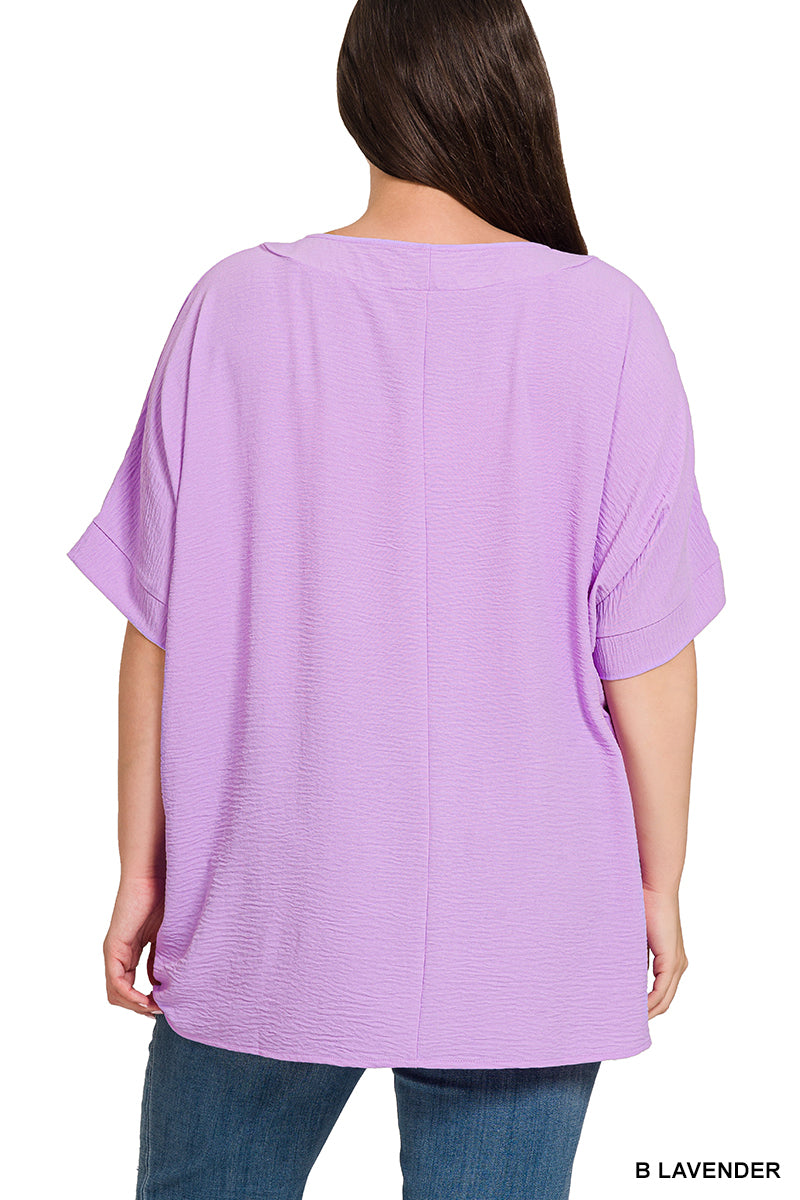 Plus woven airflow v-neck dolman short sleeve top