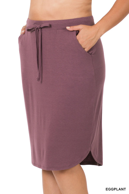 Plus Size Tulip Hem Skirt with Pockets & Self-Tie