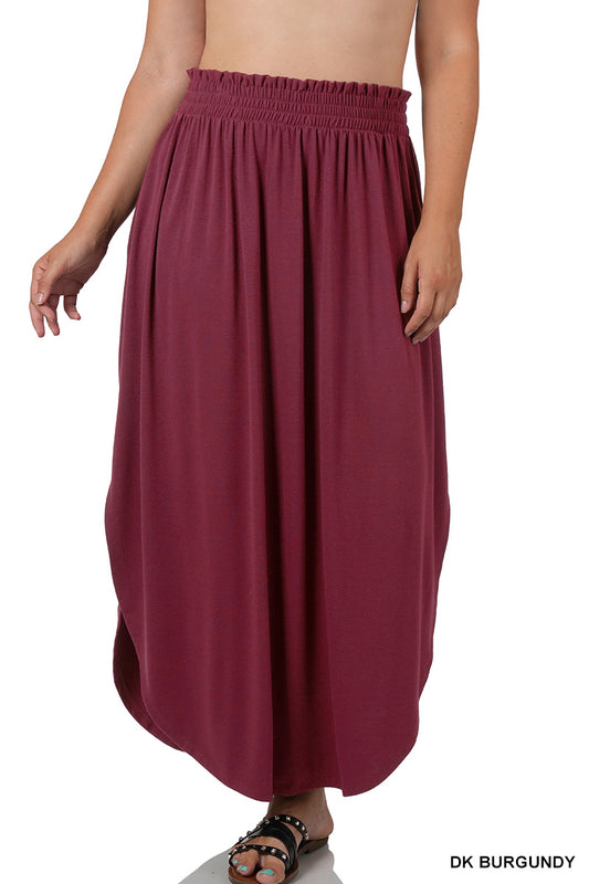 Plus Size Smocked Waist Maxi Skirt with Side Slit
