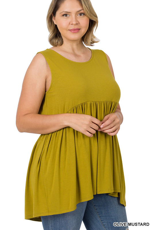 Plus Size Shirred Waist Sleeveless Top — Flattering Fit