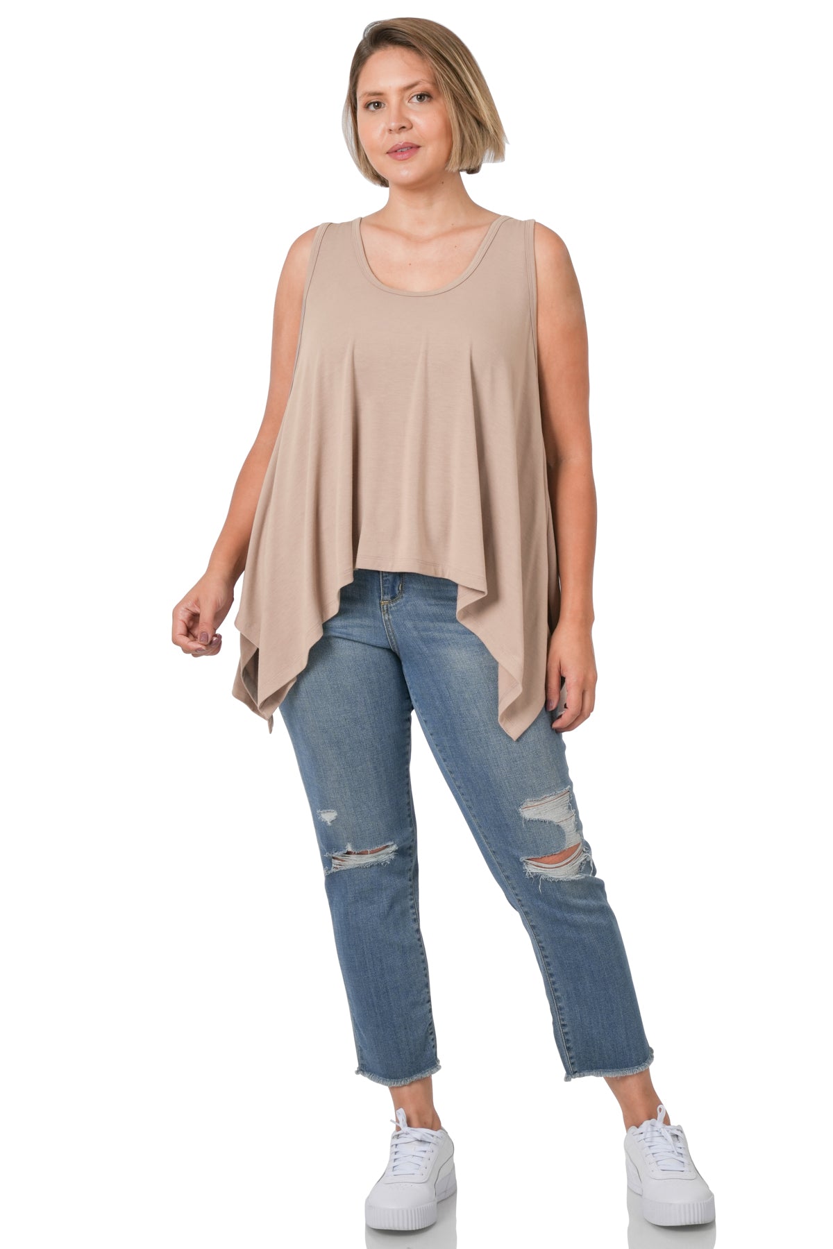 Plus Size Oversized Shark Bite Hem Tank Top