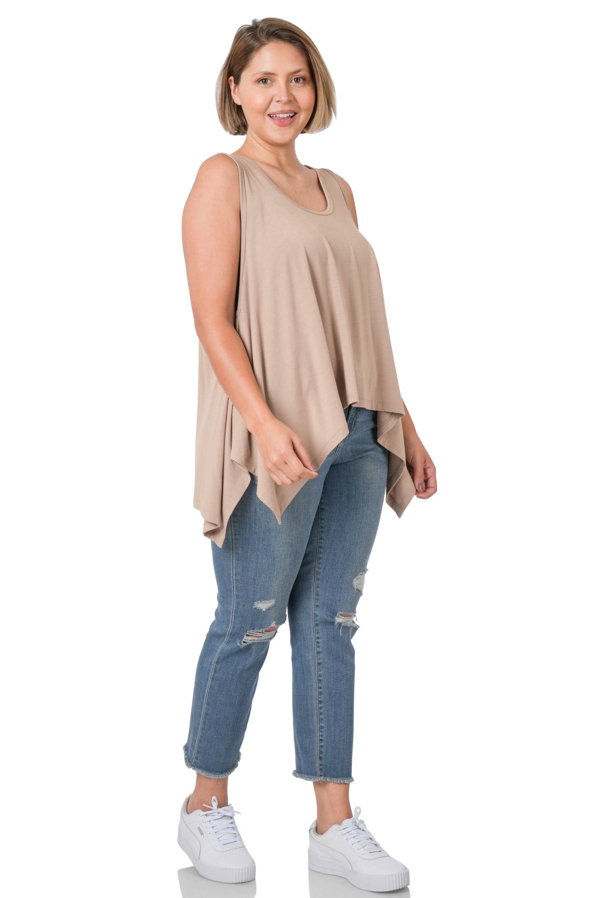 Plus Size Oversized Shark Bite Hem Tank Top