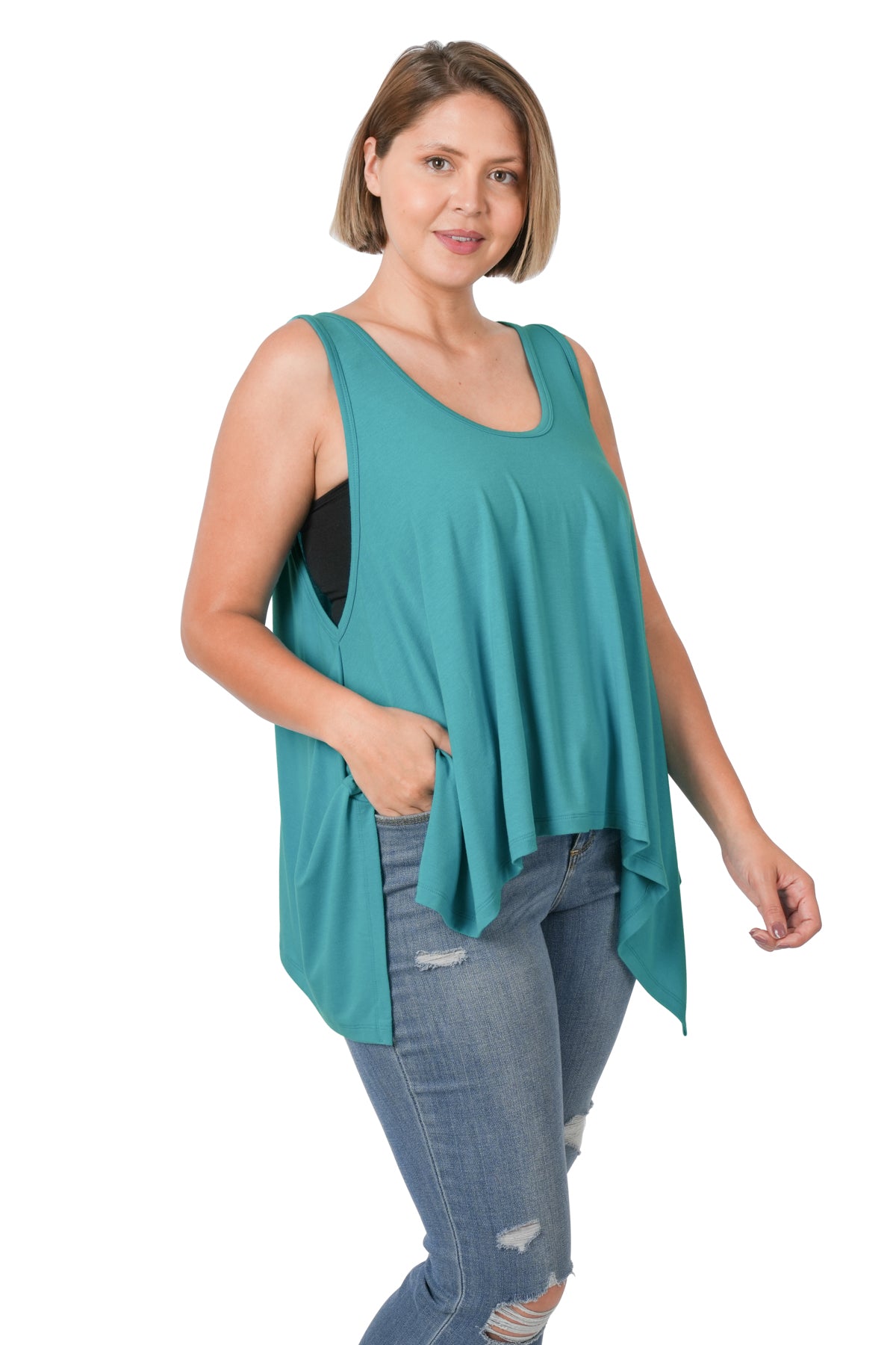 Plus Size Oversized Shark Bite Hem Tank Top