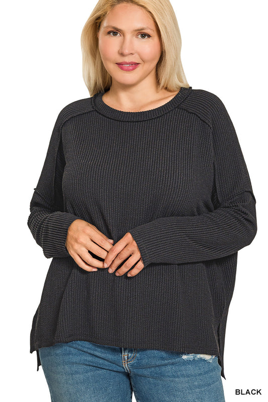 Ribbed Boat Neck Long Sleeve Top — Classic & Cozy