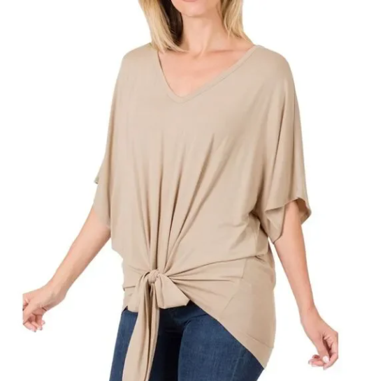 LUXE V-NECK TIE FRONT TOP
