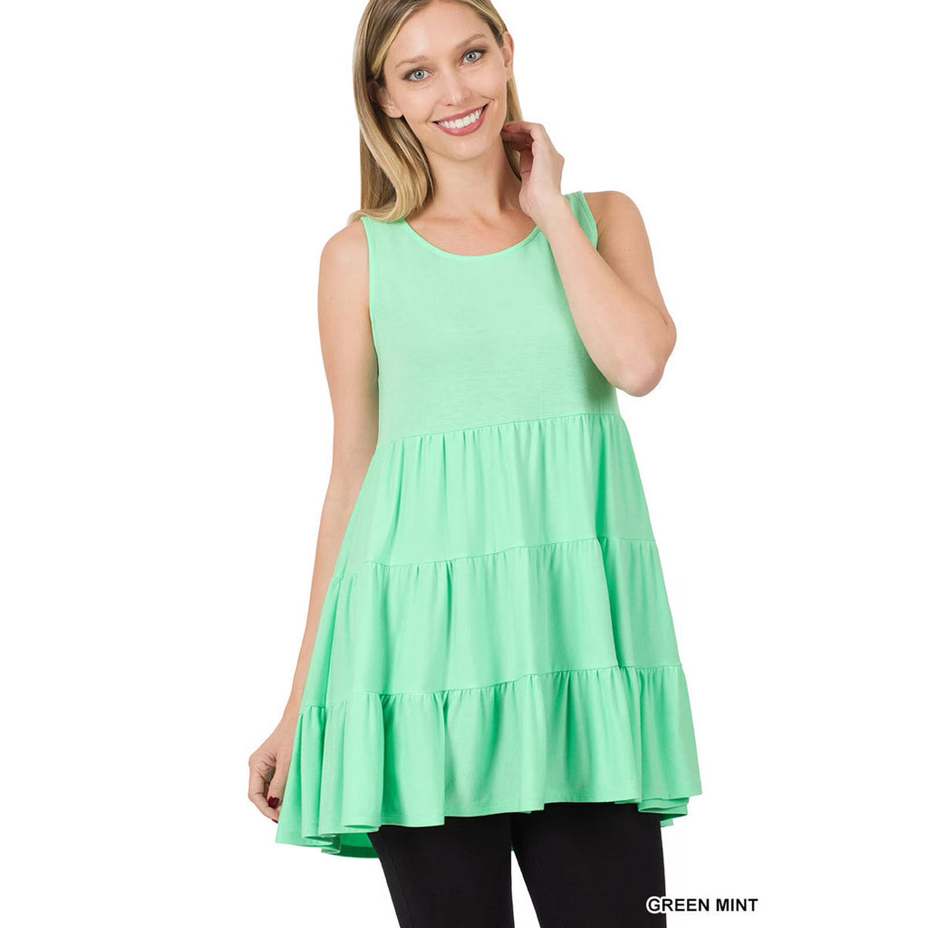 Zenana Women & Plus Summer Casual Sleeveless Tiered Ruffle Tunic Peplum Tank Top