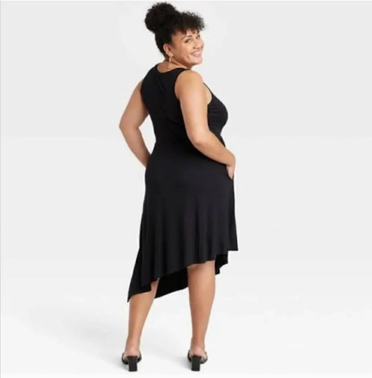 Ava & Viv Black Asymmetrical Sleeveless Swing Dress — Plus Size 1X
