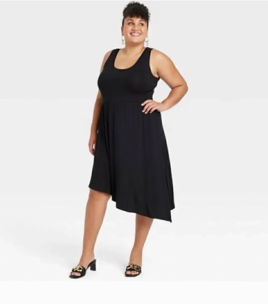 Ava & Viv Black Asymmetrical Sleeveless Swing Dress — Plus Size 1X