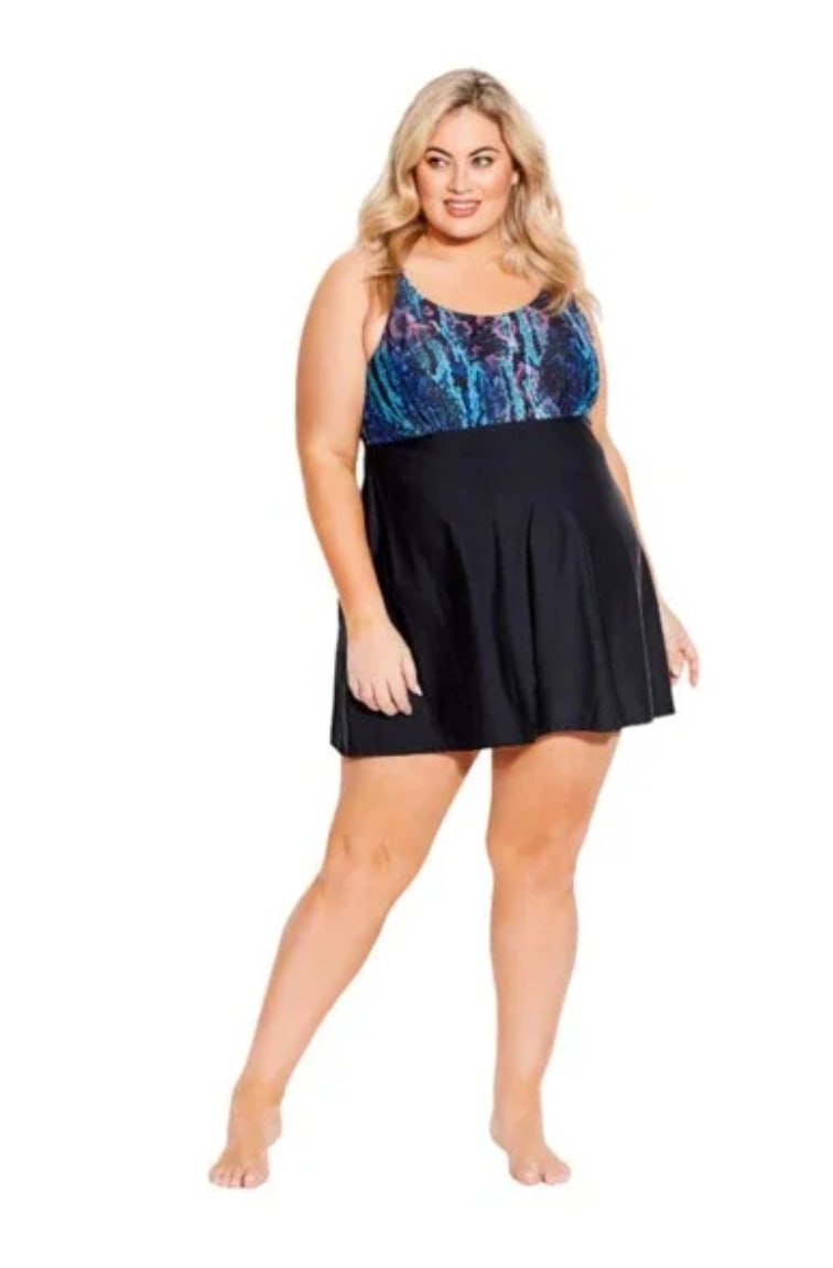 Avenue Python Print Empire Swim Dress Plus Size 18 - Model Shot