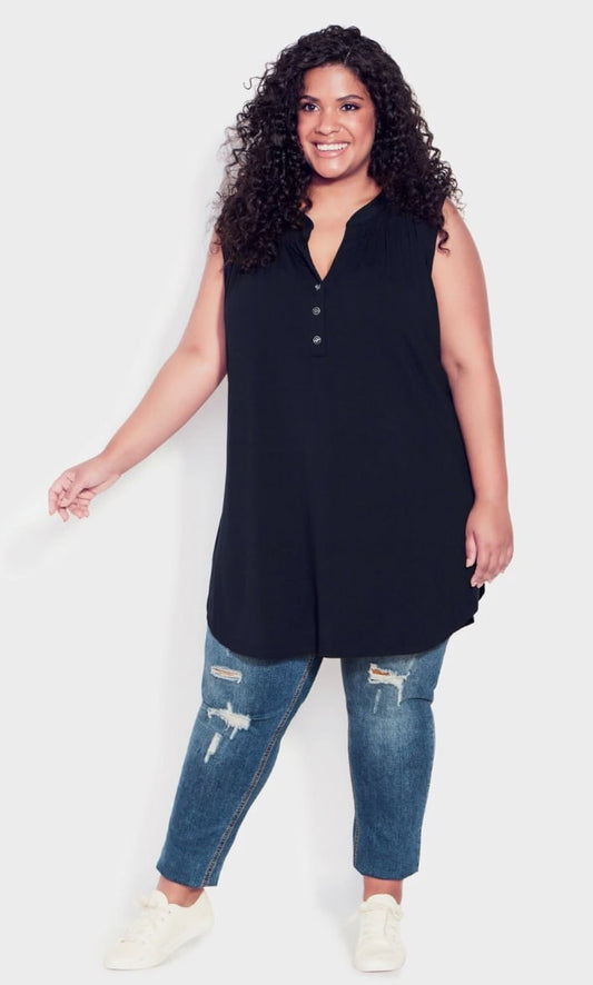 Avenue Smock Henley Tunic — Black Plus Size 18