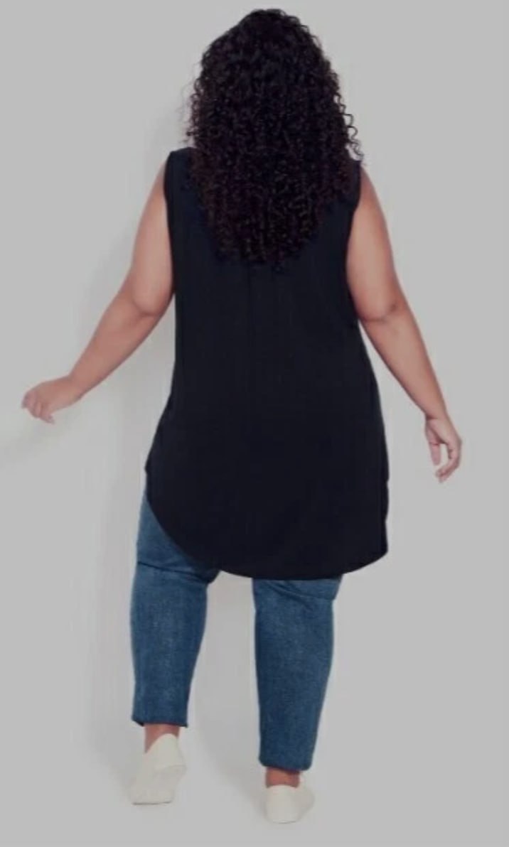 Avenue Smock Henley Tunic — Black Plus Size 18