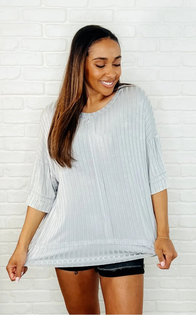 Loosely Speaking Oversized Basic Top — Light Grey